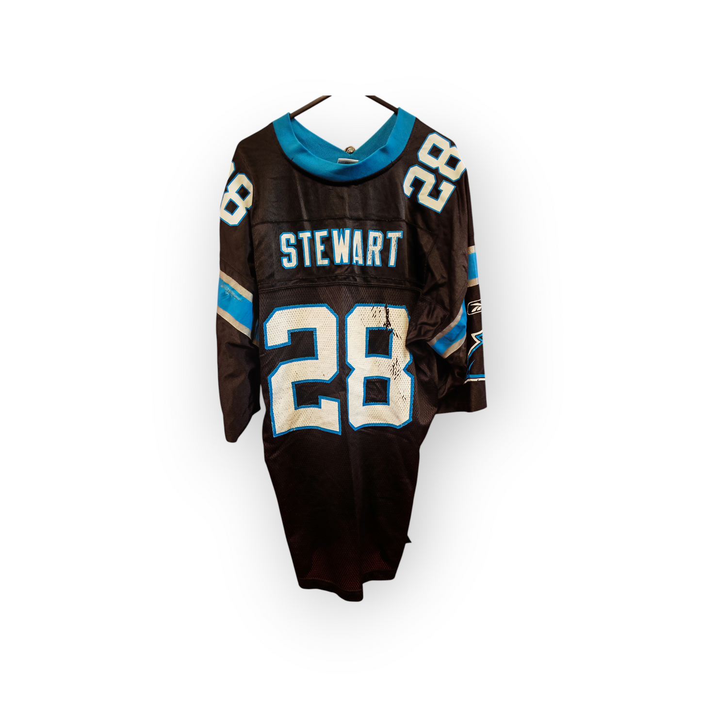 Reebok Carolina Panthers NFL Jersey, #28 Stewart, Black, Size Large
