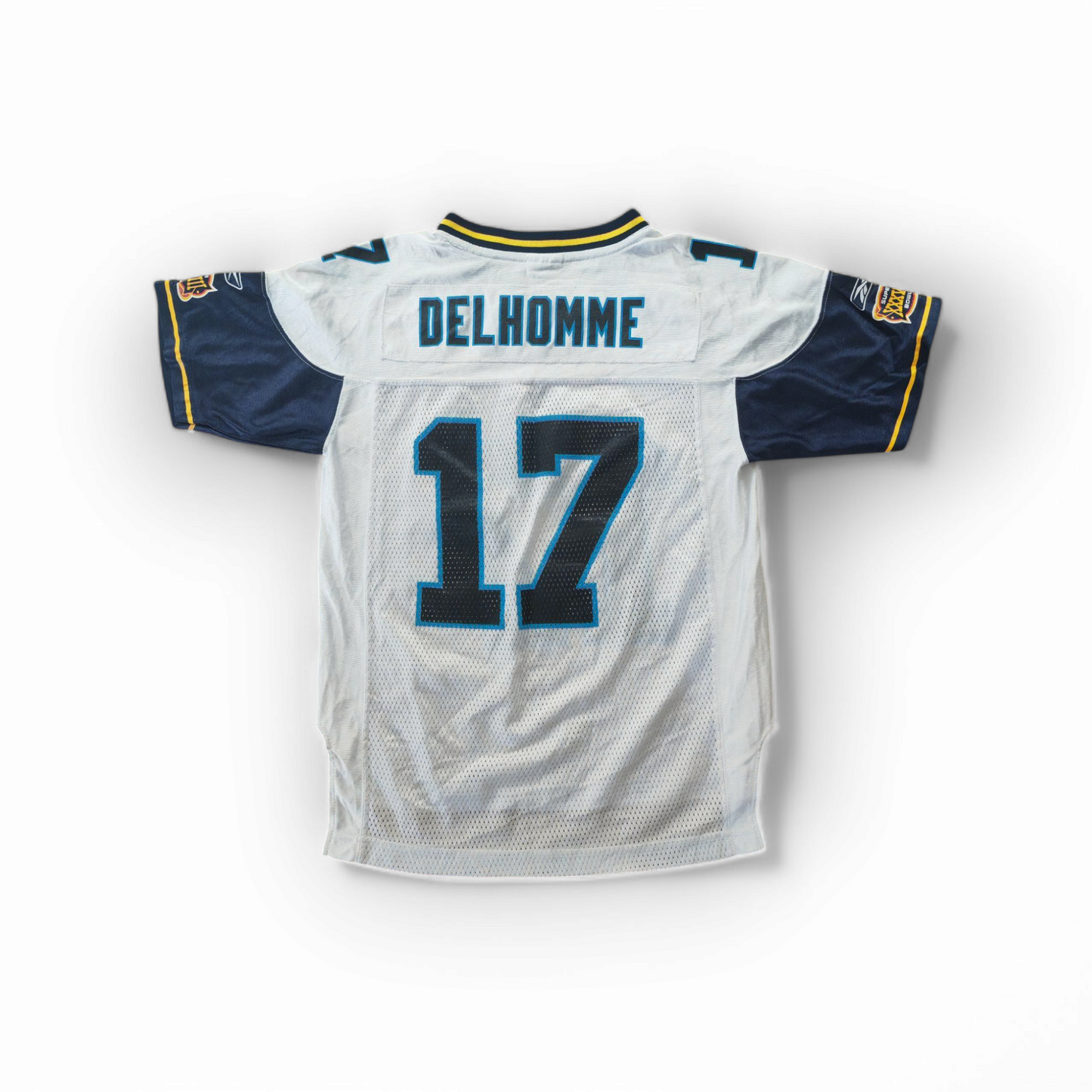 Youth Reebok Carolina Panthers NFL Super Bowl Jersey, #17 Delhomme, Auto,Size YM