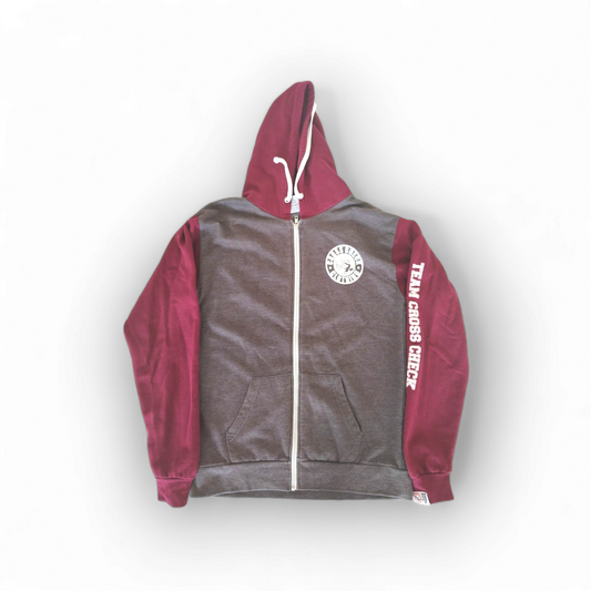 Cross Check Clothing Full Zip Hoodie, Grey/Burgundy, Size Large