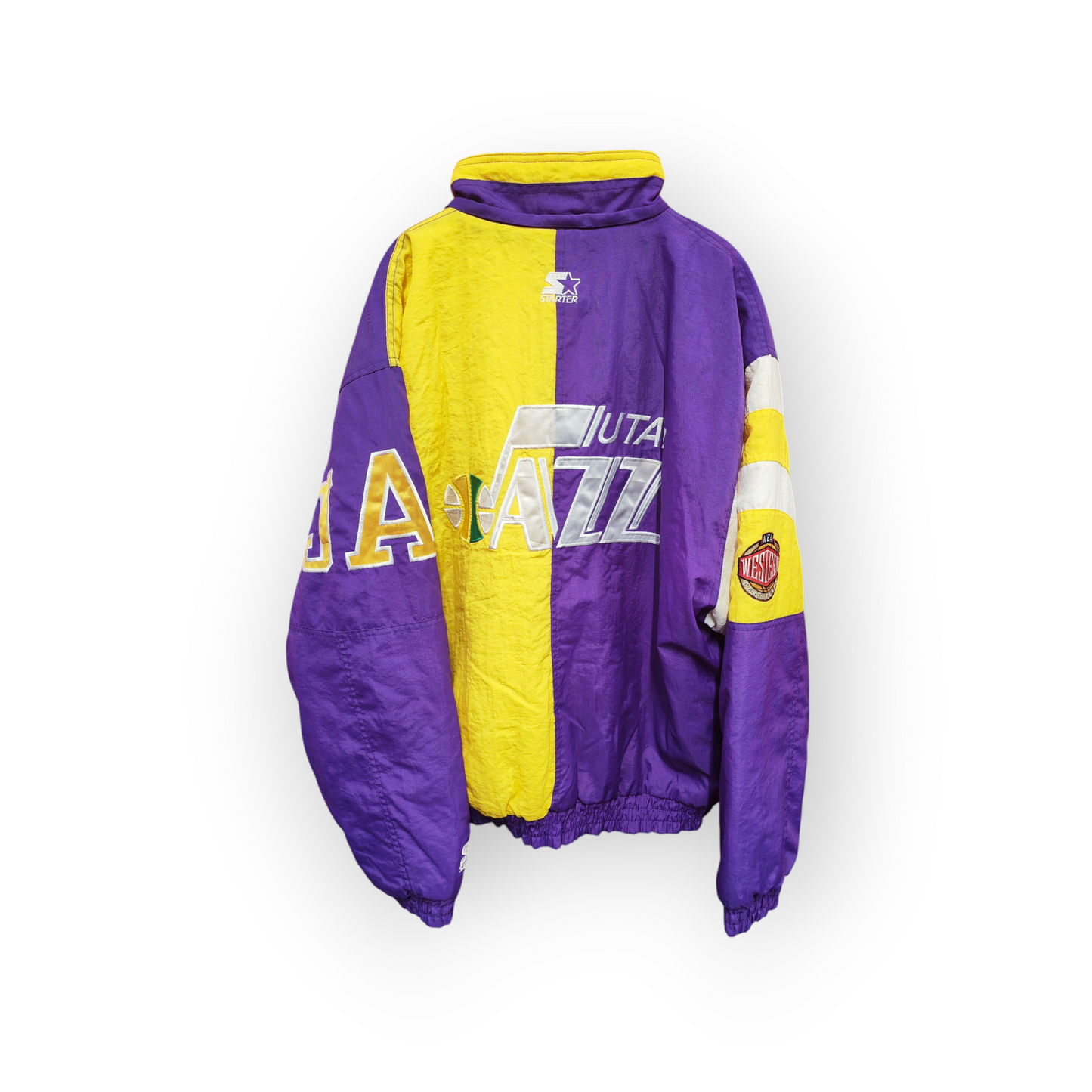 Starter Vintage Utah Jazz NBA Full Zip Jacket, Purple/Yellow, Size Medium