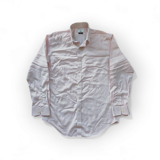 T.M. Lewin Formal Button Up Long Sleeve Shirt, Pink/White Striped, 16.5-34.5