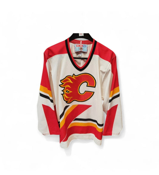 CCM Calgary Flames NHL Hockey Jersey, White/Red, Size Small