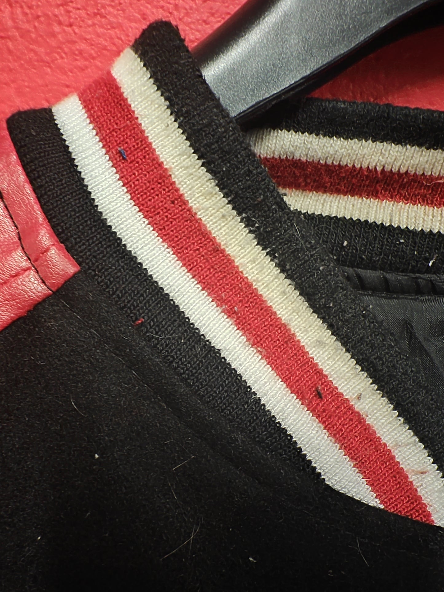 Steve & Barry's Wisconsin Badgers NCAA Leather Varsity Jacket, Black/Red, XXL