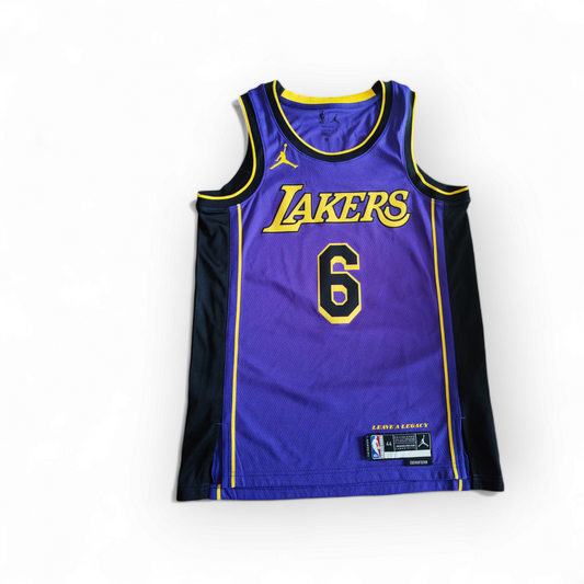 Jordan Los Angeles Lakers Statement Edition NBA Jersey, #6 James, Purple, Size Medium