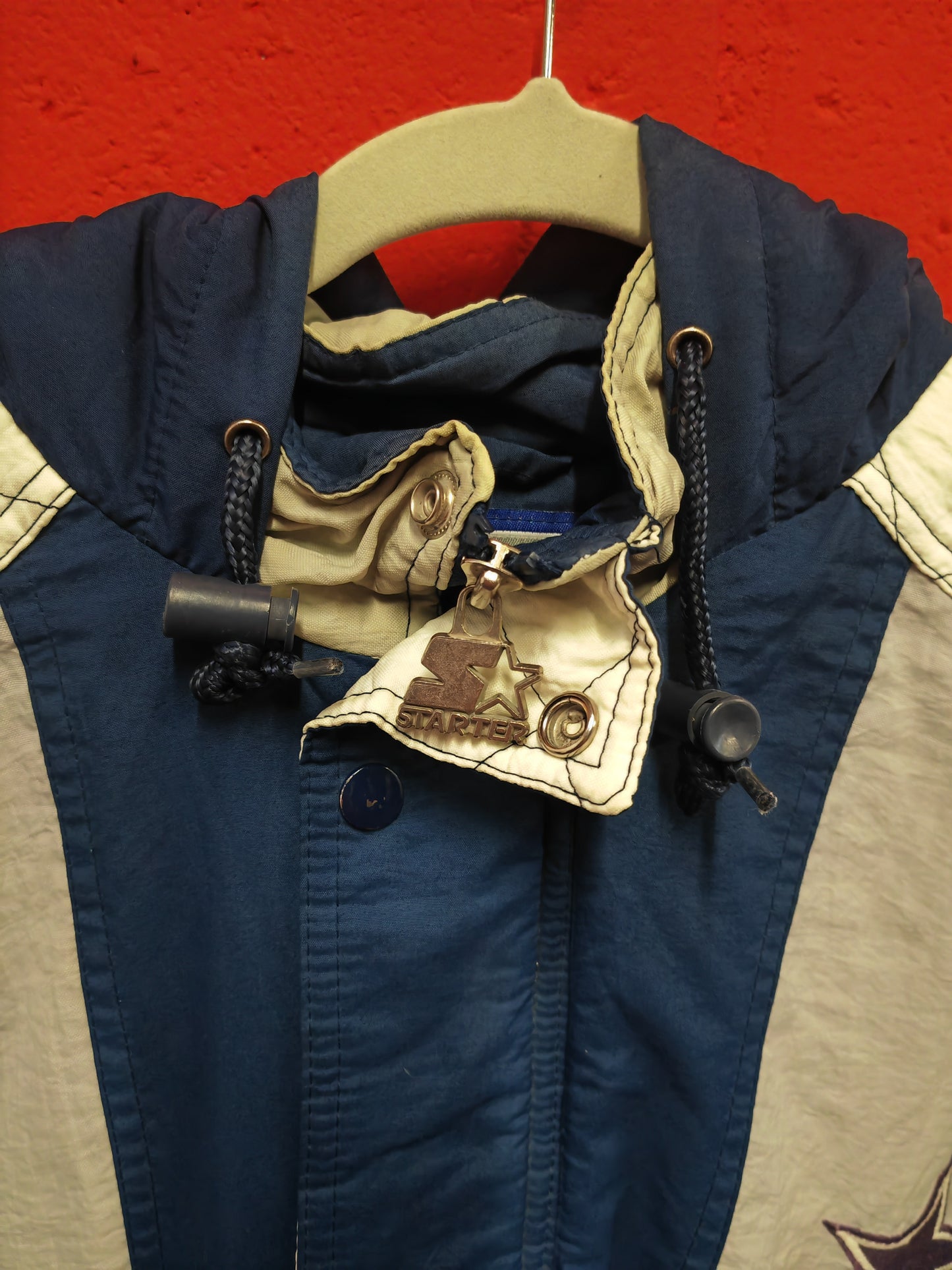 Starter Vintage Dallas Cowboys NFL Full Zip, Hooded Jacket, Navy/Grey, Size Large