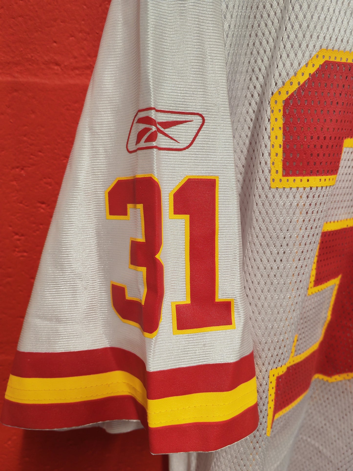 Reebok Kansas City Chiefs NFL Jersey, #31 Holmes, White, Size Large