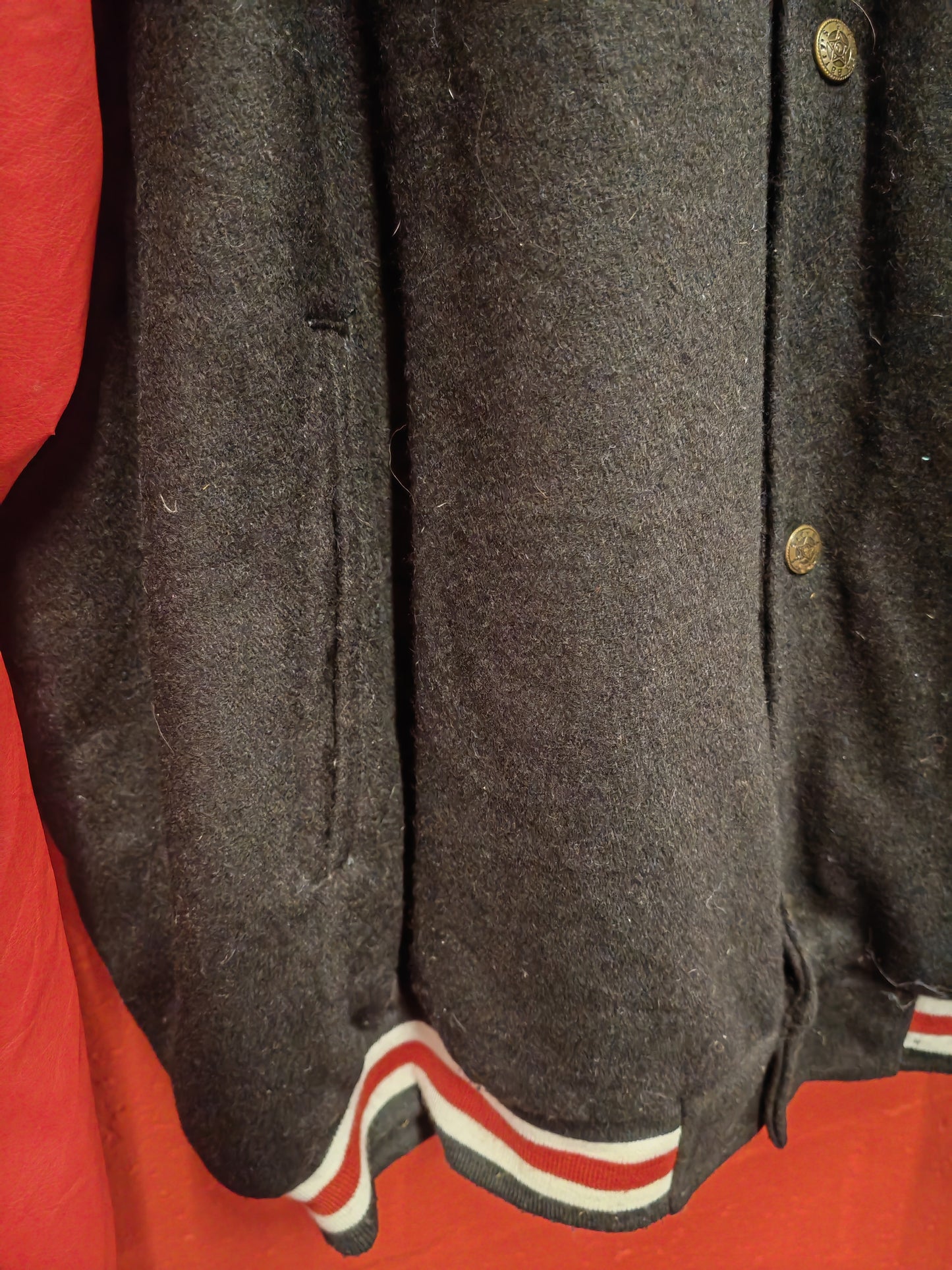 Steve & Barry's Ohio State Buckeyes Leather Varsity Jacket, Black/Red, Size XXXL