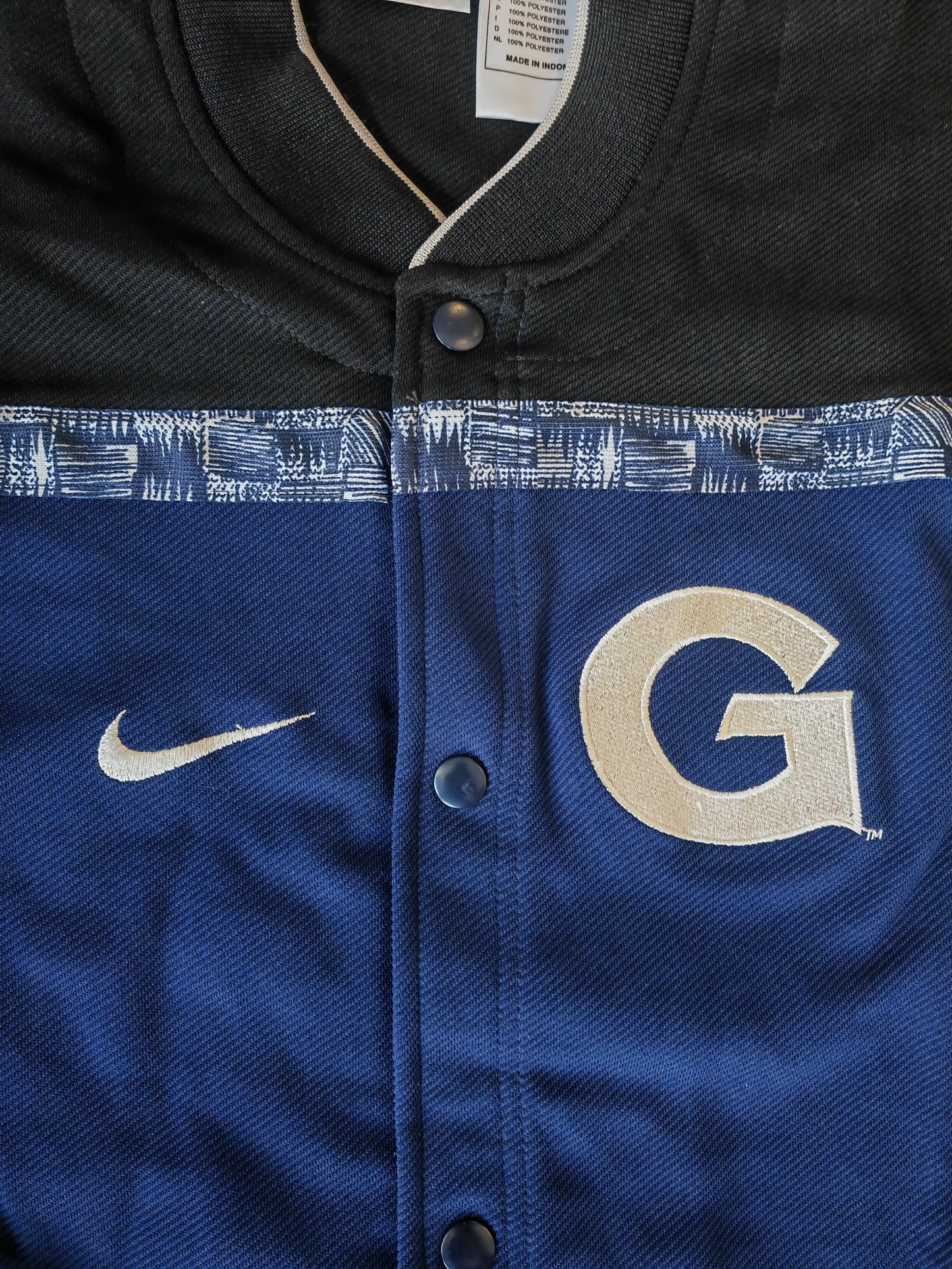 Nike Georgetown Hoyas NCAA Snap Button Up Warm Up Jersey, Blue/Black, Size Medium