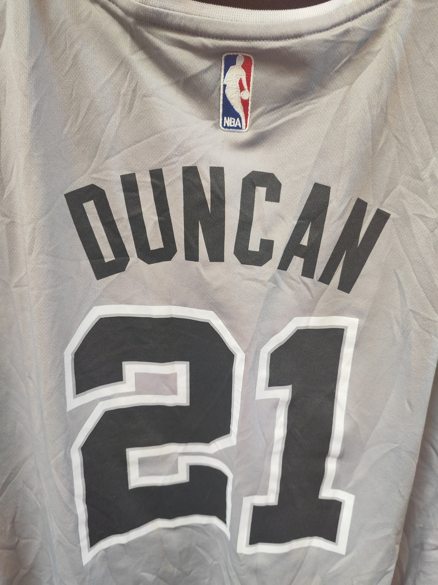 Adidas San Antonio Spurs NBA Jersey, #21 Duncan, Grey, Size XXL