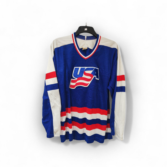 CCM Vintage USA Ice Hockey Jersey, Blue, Size Large