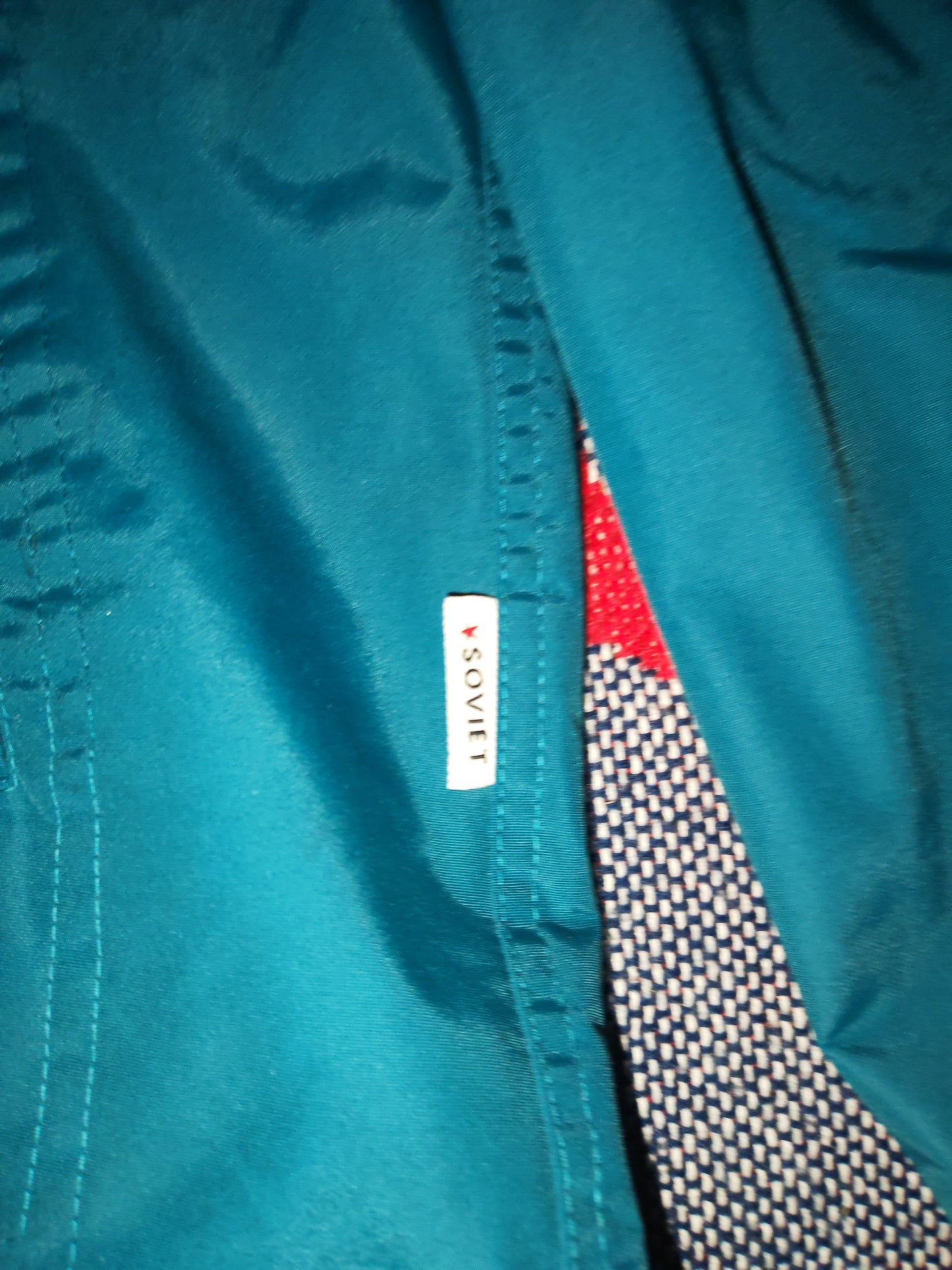 Soviet Full Zip Hooded Coat, Turquoise, Size Medium