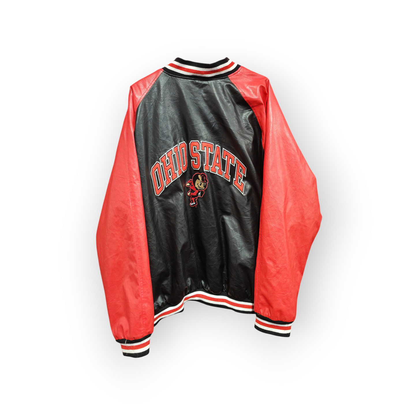 Steve & Barry's Ohio State Buckeyes Leather Varsity Jacket, Black/Red, Size XXXL