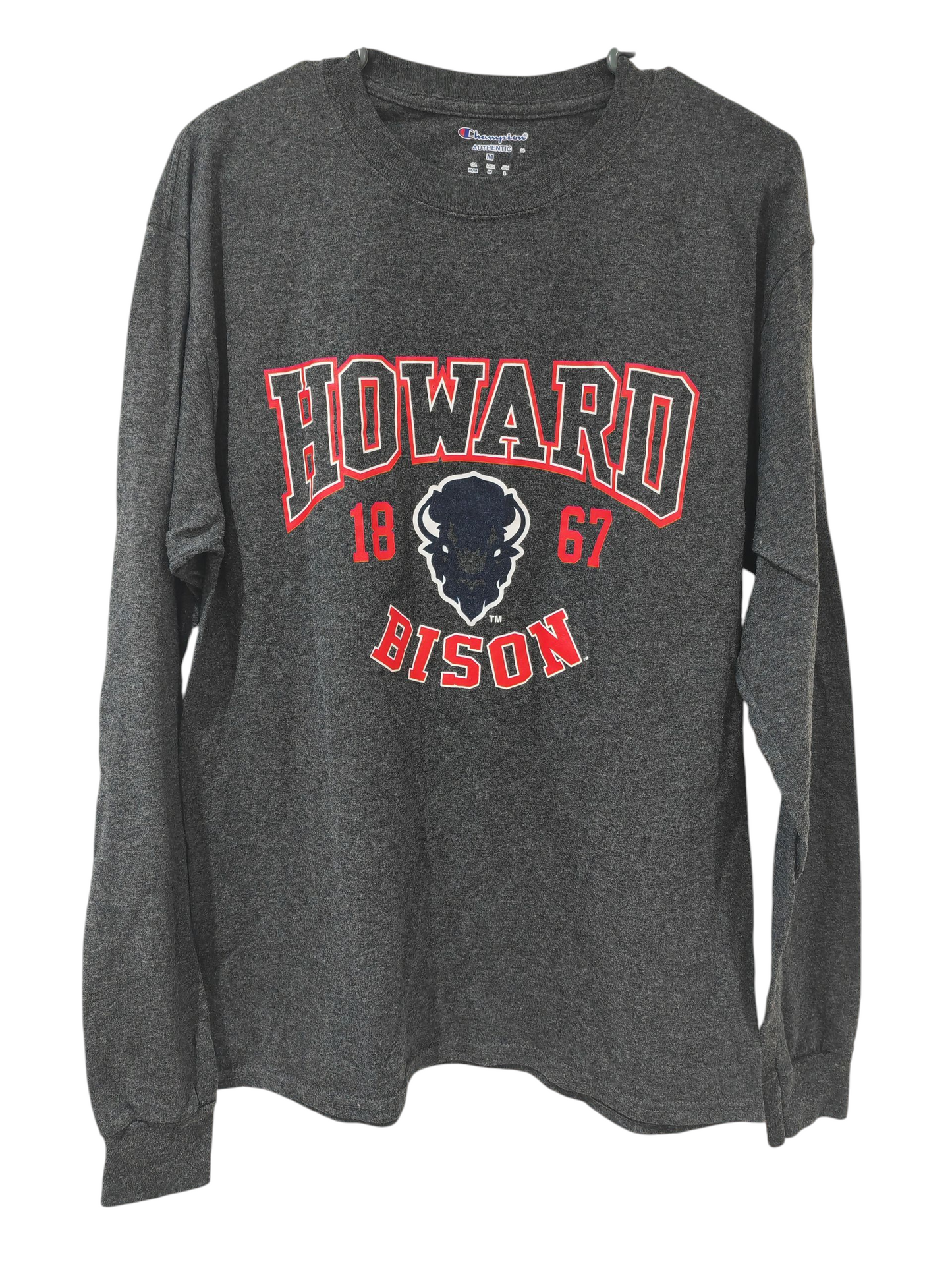 Champion Howard Bison NCAA Long Sleeve T Shirt, Grey, Size Medium