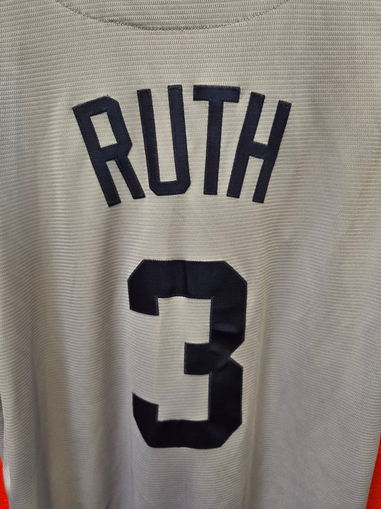 Majestic Cooperstown New York Yankees MLB Jersey, #3 Ruth, Grey, Size Medium