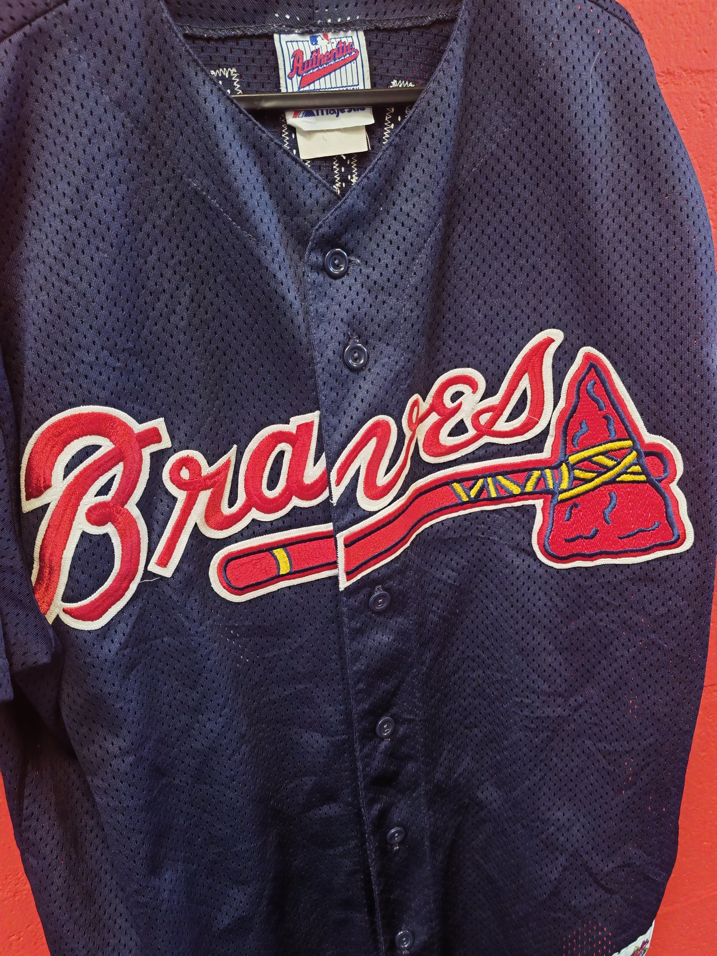 Majestic Atlanta Braves MLB Jersey, #10 C.Jones, Navy, Size Large
