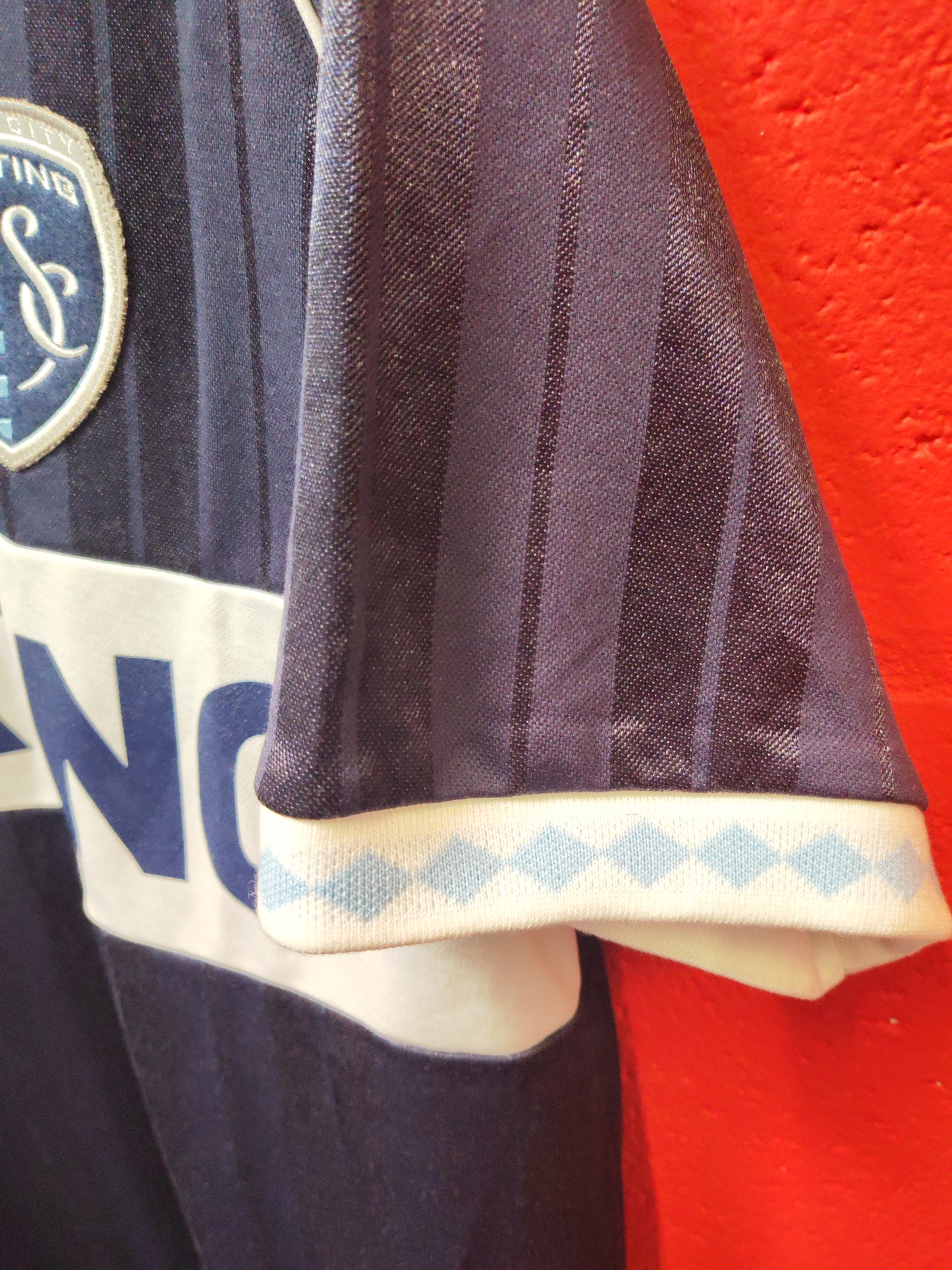 Mitchell & Ness Sporting Kansas City MLS Football Shirt, Navy Blue, Size Medium