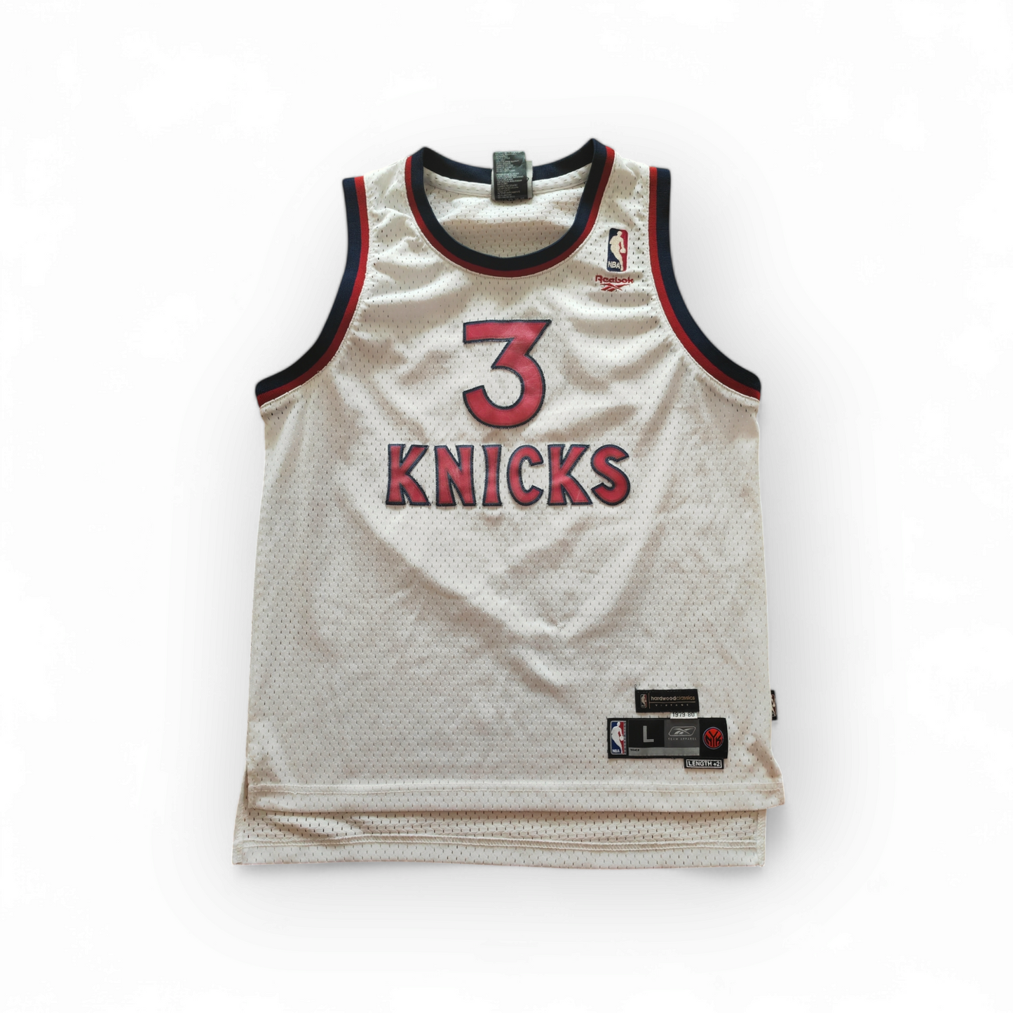 Reebok Hardwood Classics New York Knicks Jersey, #3 Marbury, White, Size YL