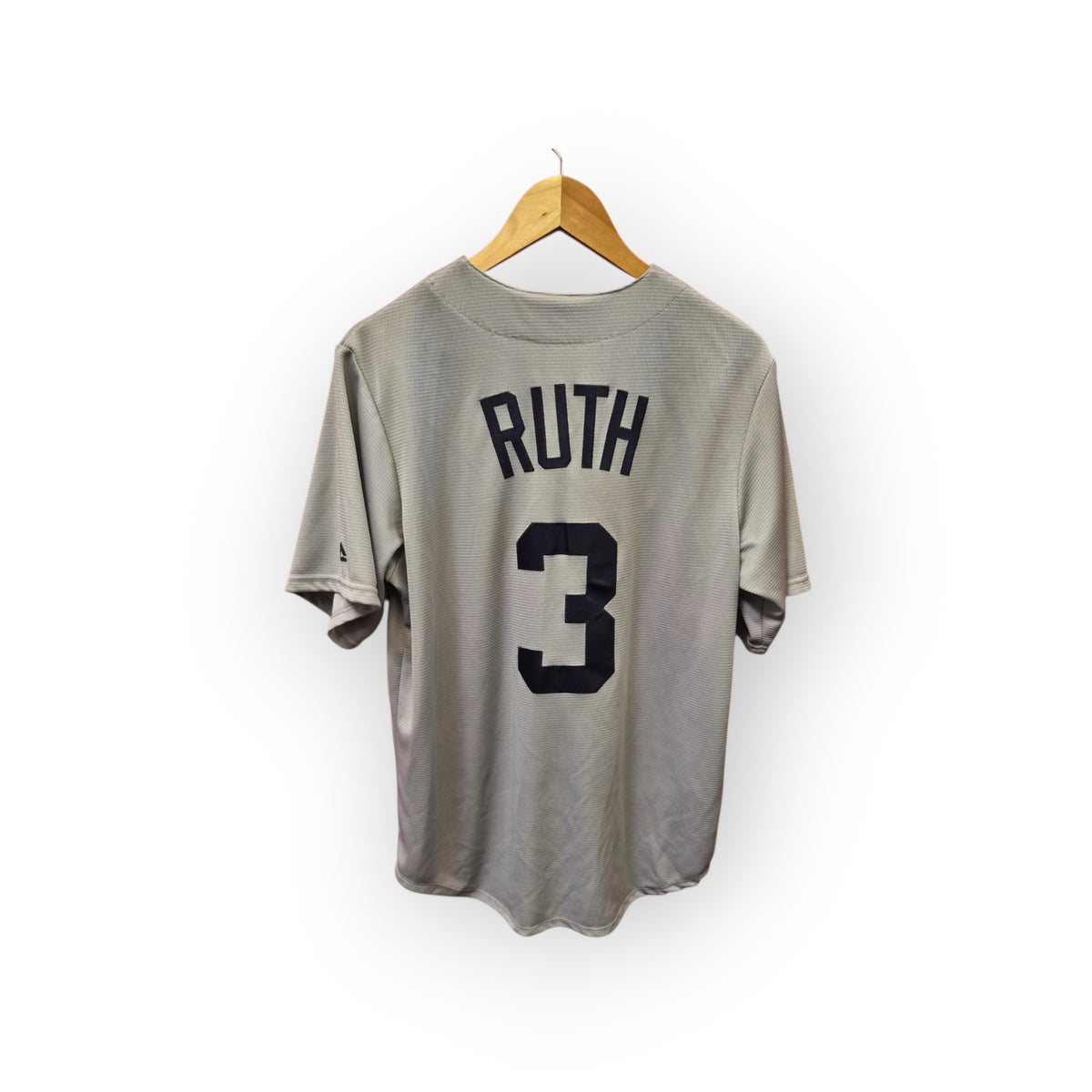 Majestic Cooperstown New York Yankees MLB Jersey, #3 Ruth, Grey, Size Medium