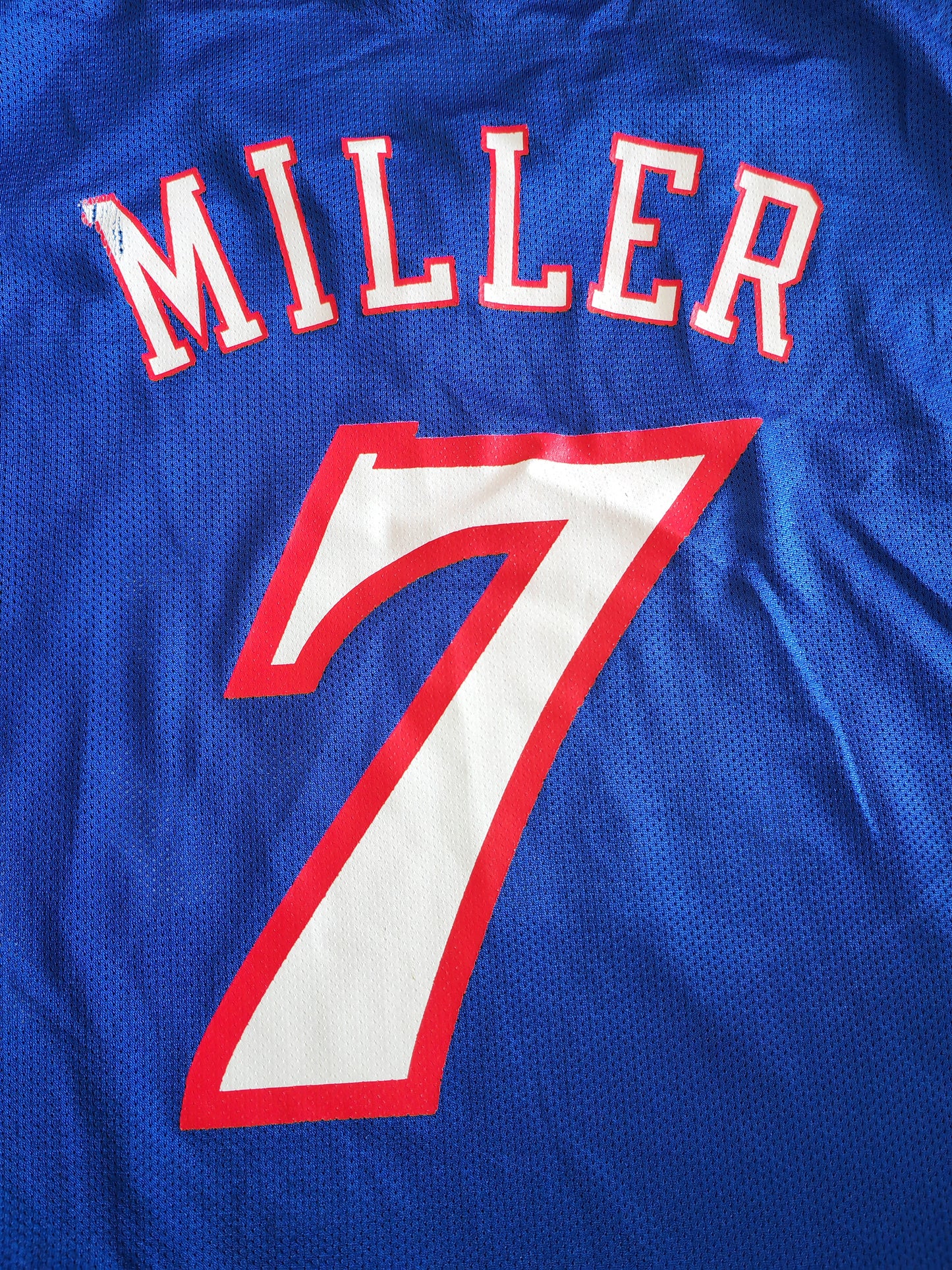 Reebok Philadelphia 76ers NBA Jersey, #7 Miller, Blue, Size XL