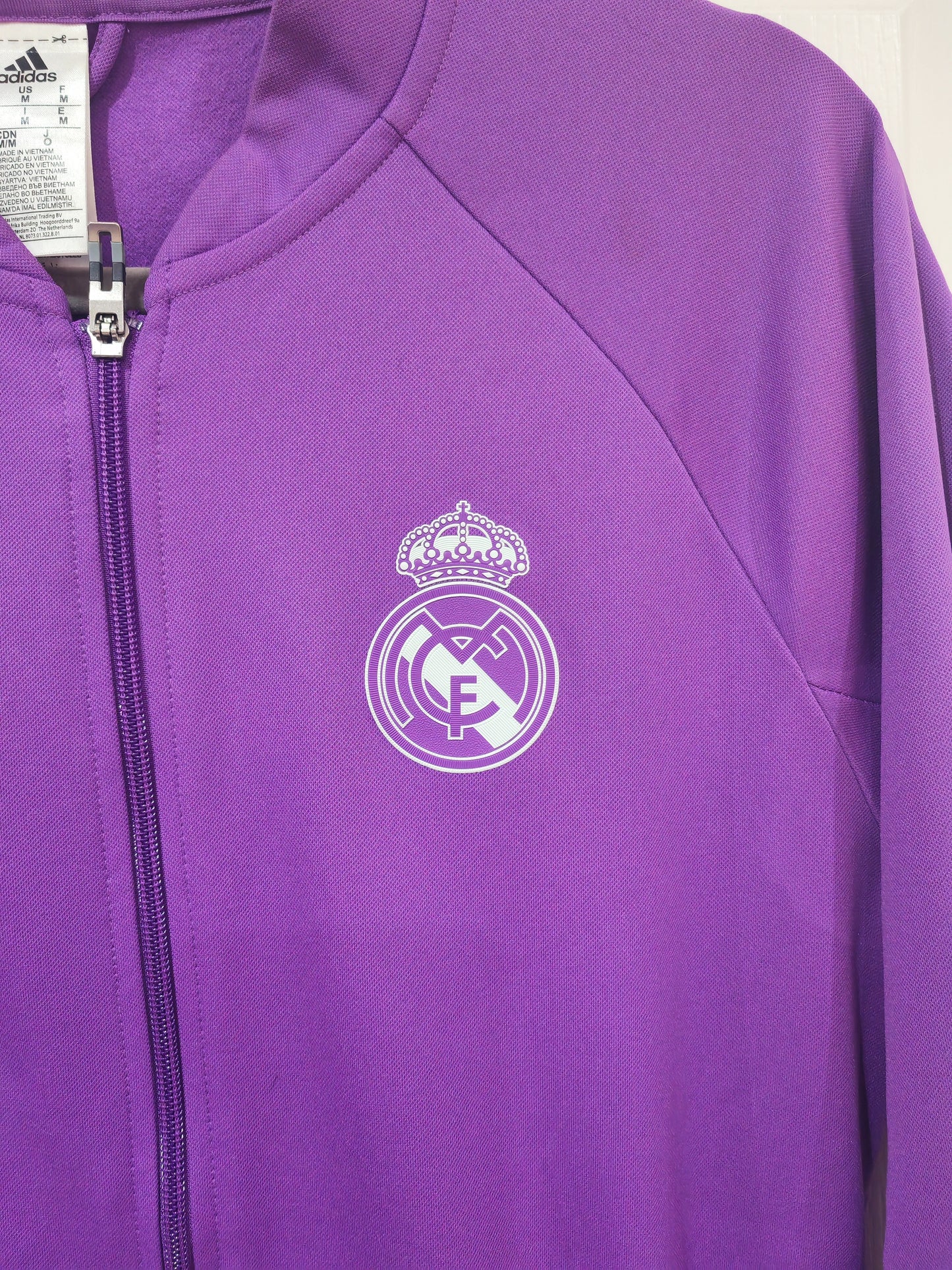 Adidas Real Madrid Full Zip Tracksuit Top, Purple, Size Medium