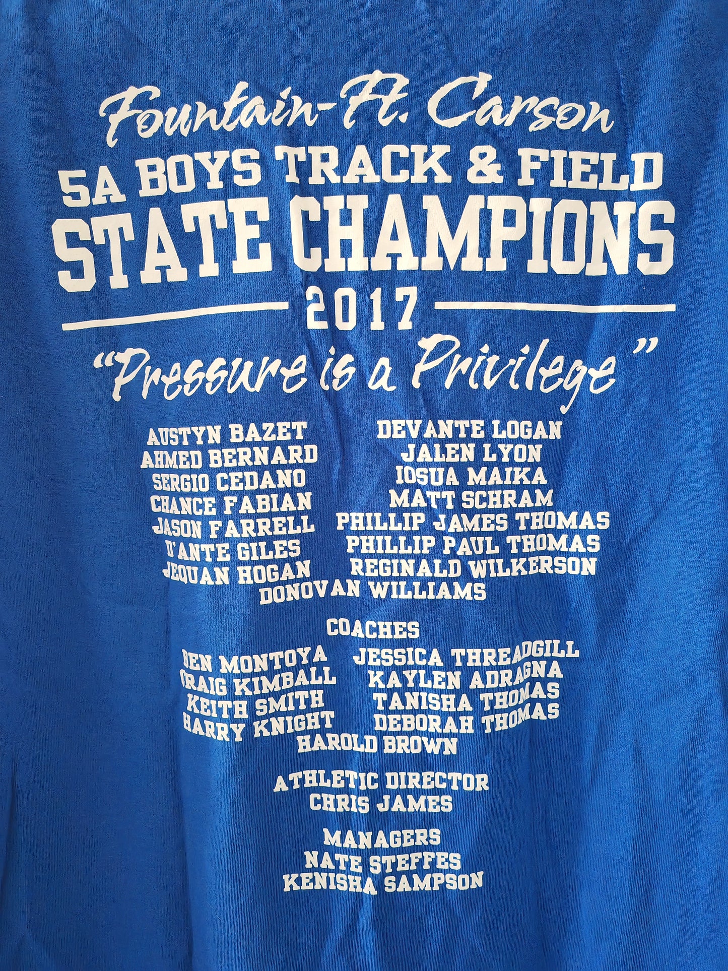 Gildan Colorado State Track & Field Short Sleeve T Shirt, Blue, Size XL
