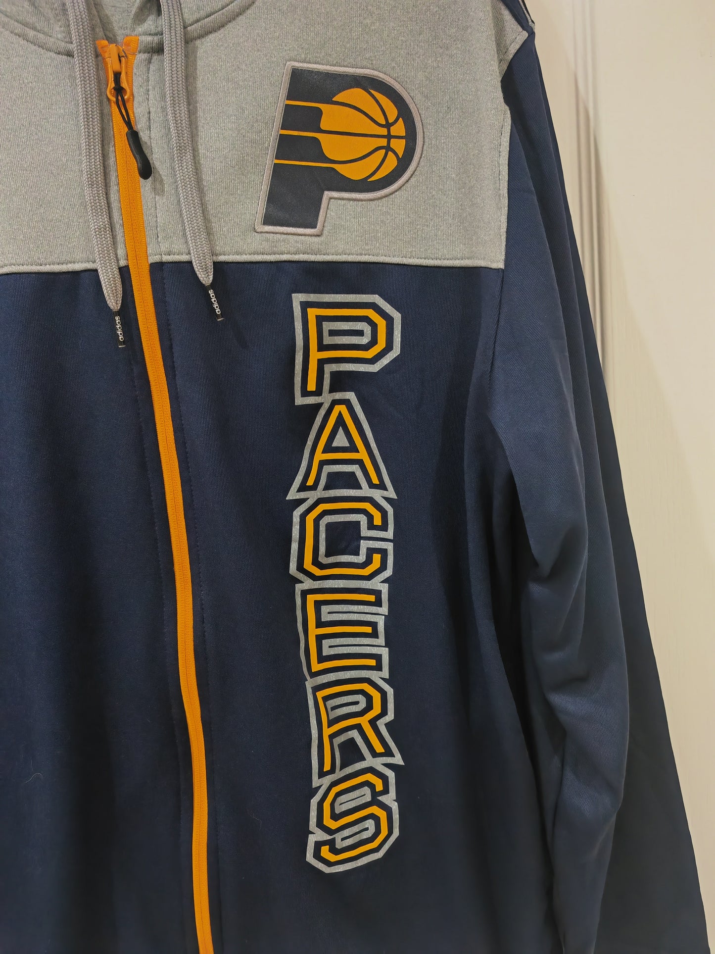 Adidas Indiana Pacers NBA Full Zip Hoodie, Navy/Grey, Size Medium