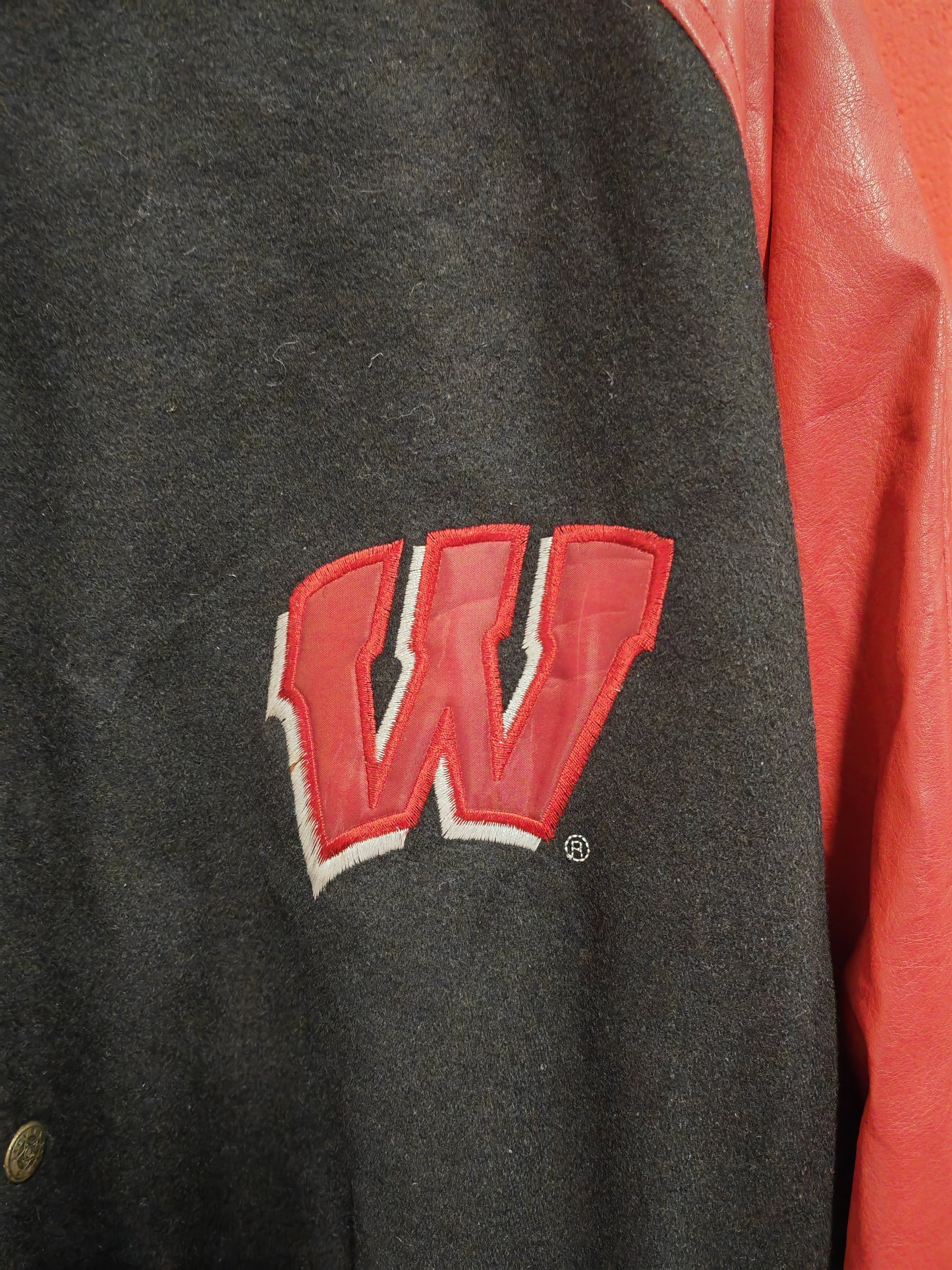 Steve & Barry's Wisconsin Badgers NCAA Leather Varsity Jacket, Black/Red, XXL