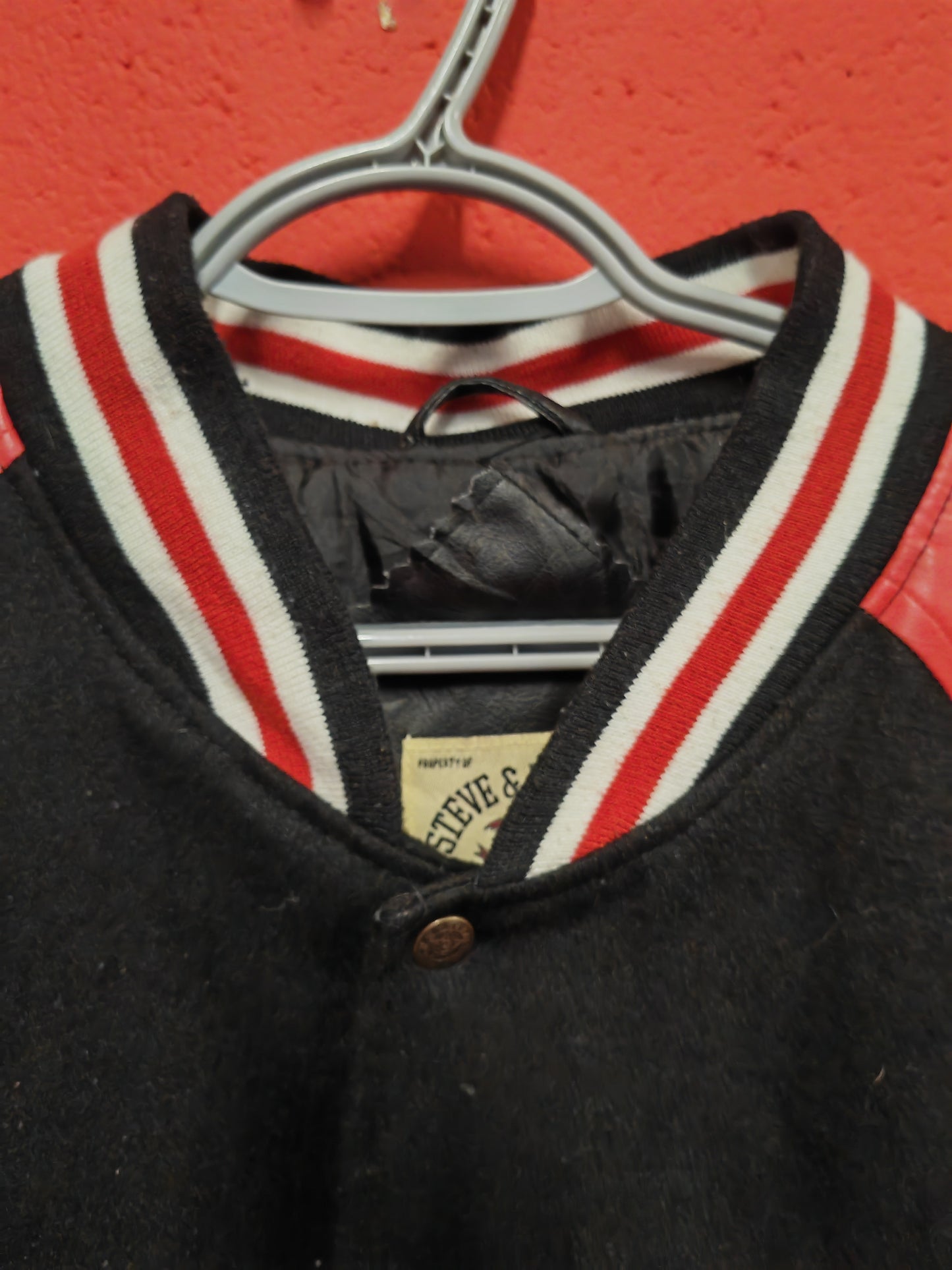 Steve & Barry's Ohio State Buckeyes Leather Varsity Jacket, Black/Red, Size XXXL