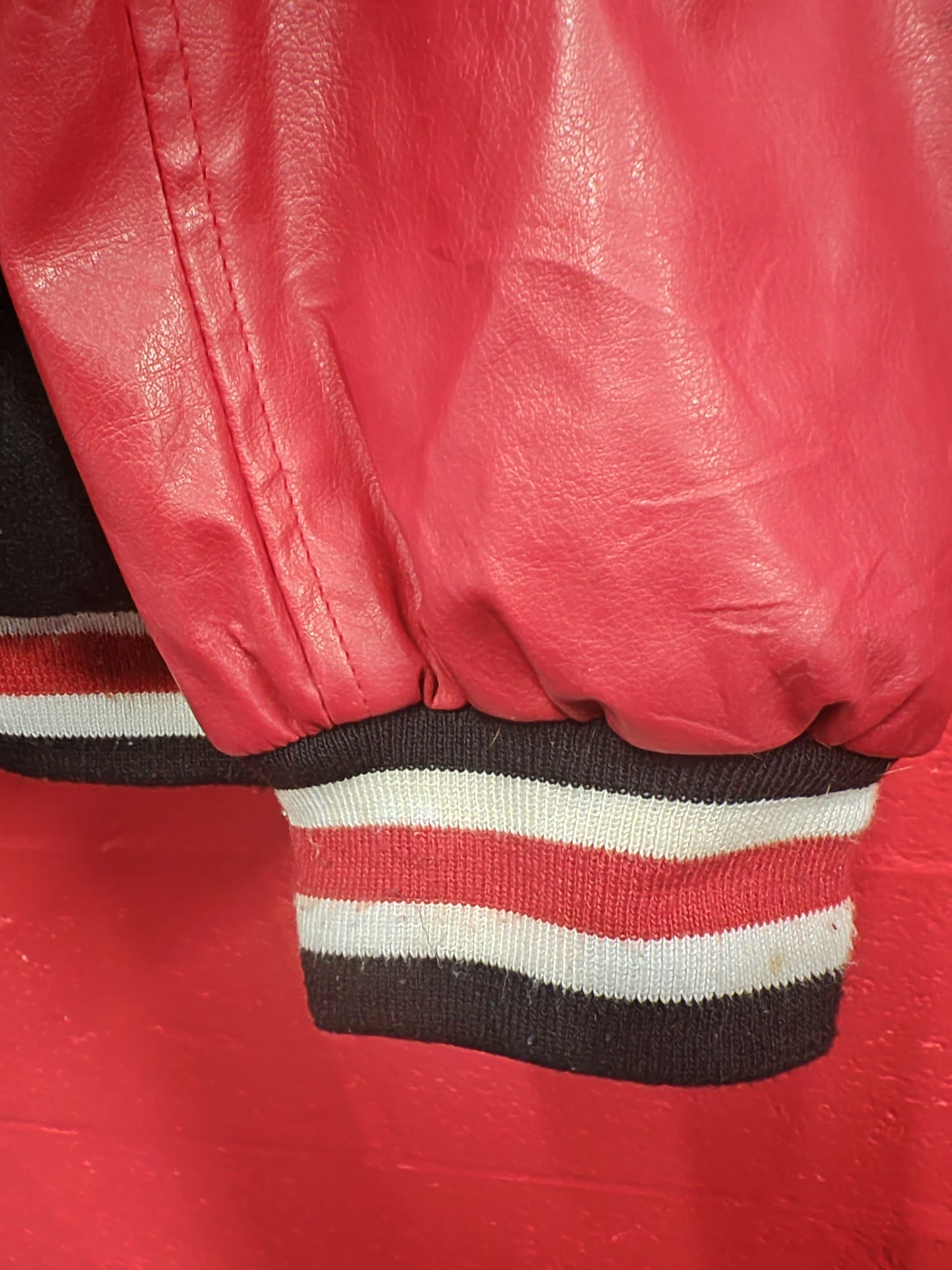 Steve & Barry's Wisconsin Badgers NCAA Leather Varsity Jacket, Black/Red, XXL