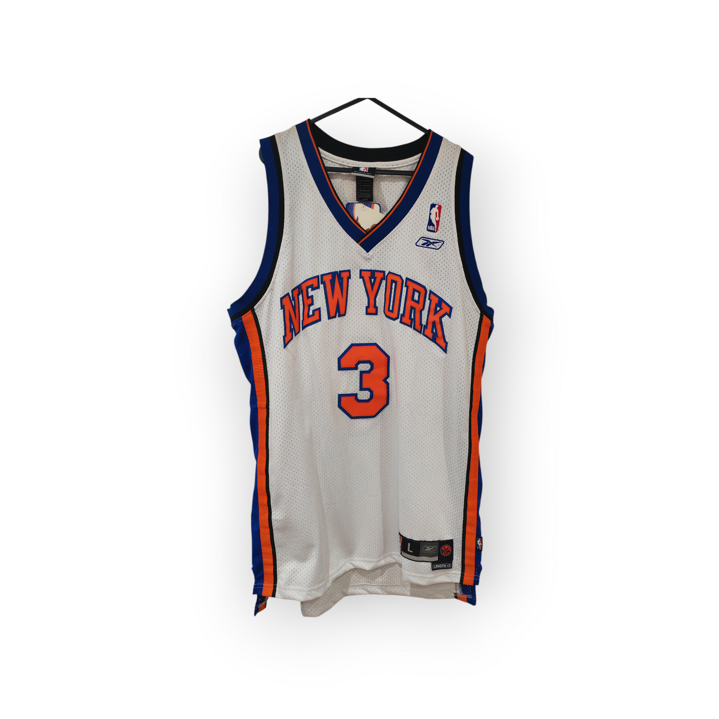 Reebok New York Knicks NBA Jersey, #3 Marbury, White, Size Large +2 Length