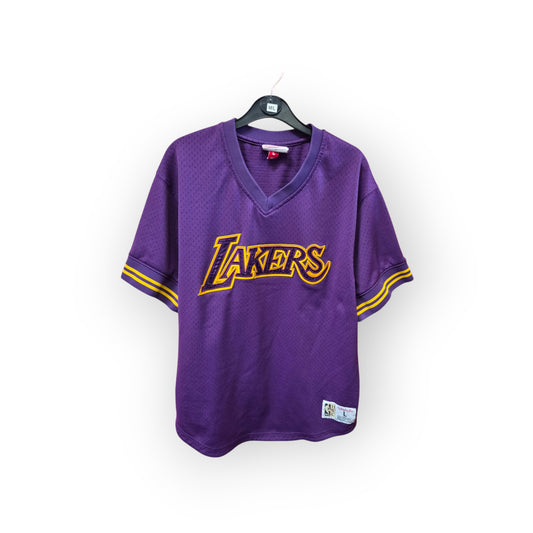Mitchell & Ness Los Angeles Lakers Short Sleeve Jersey Style T Shirt, Purple, Large