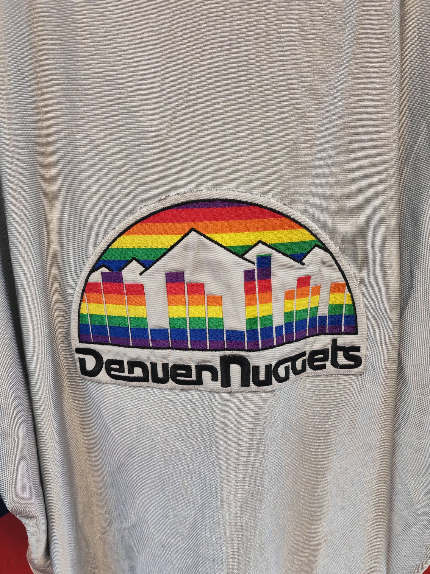 Majestic Denver Nuggets Short Sleeve Warm Up Jersey, Grey/Blue, Size XXL