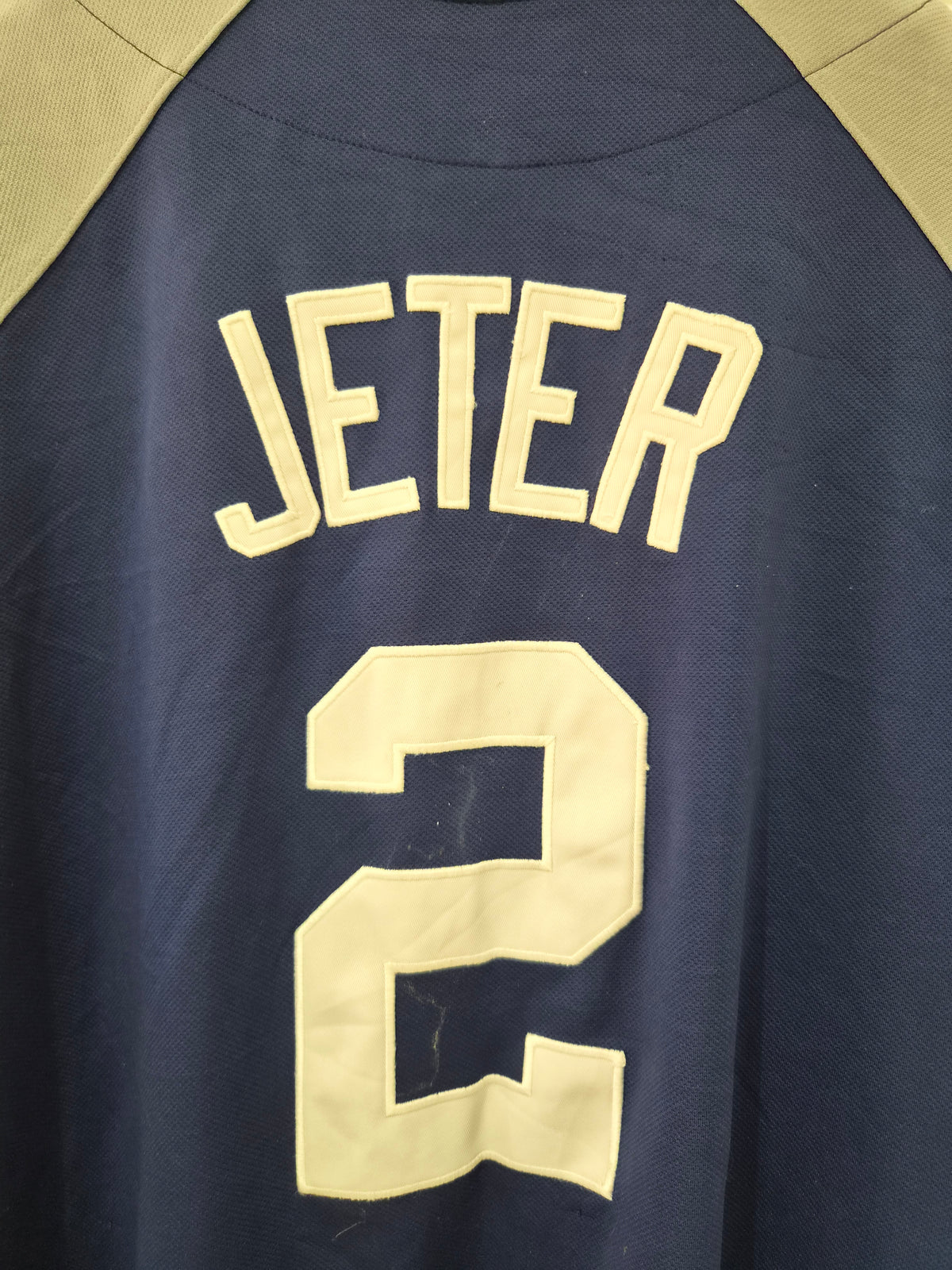 Majestic New York Yankees Baseball Jersey, #2 Jeter, Navy, Size XL/XXL