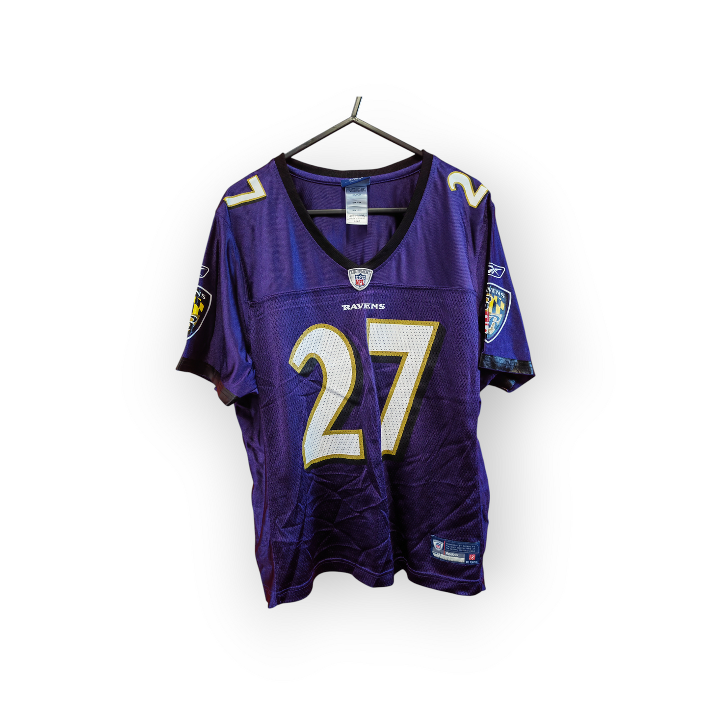 Women's Reebok Baltimore Ravens NFL Jersey, #27 Rice, Purple, Size Large
