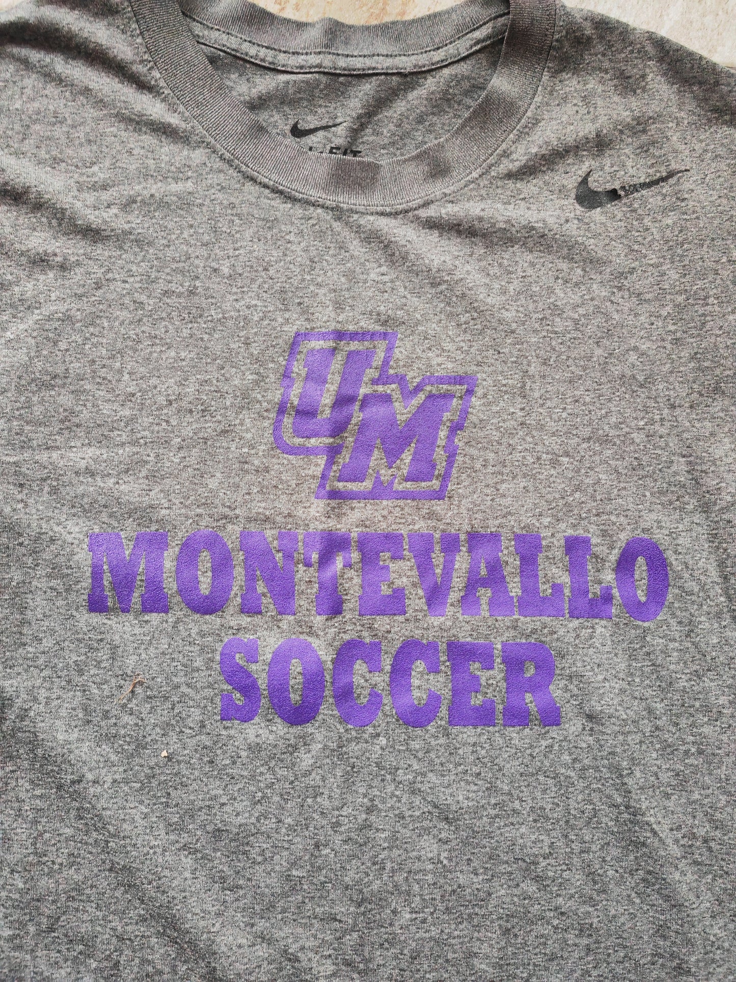 Nike Dri Fit University Of Montevallo Soccer T Shirt, Grey, Size Small