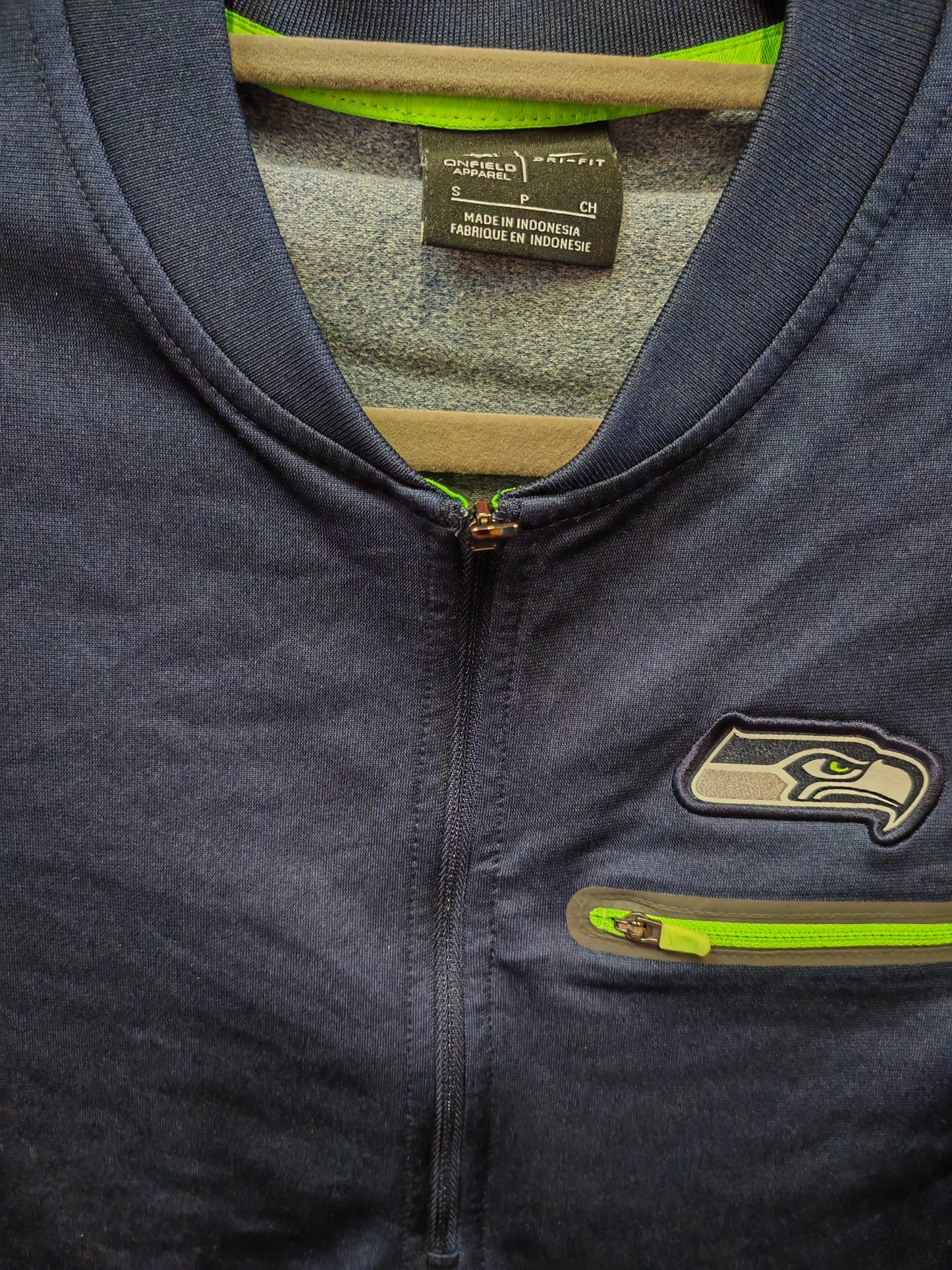Nike Seattle Seahawks 1/4 Zip Long Sleeve Sweat Shirt, Navy Blue, Size Small