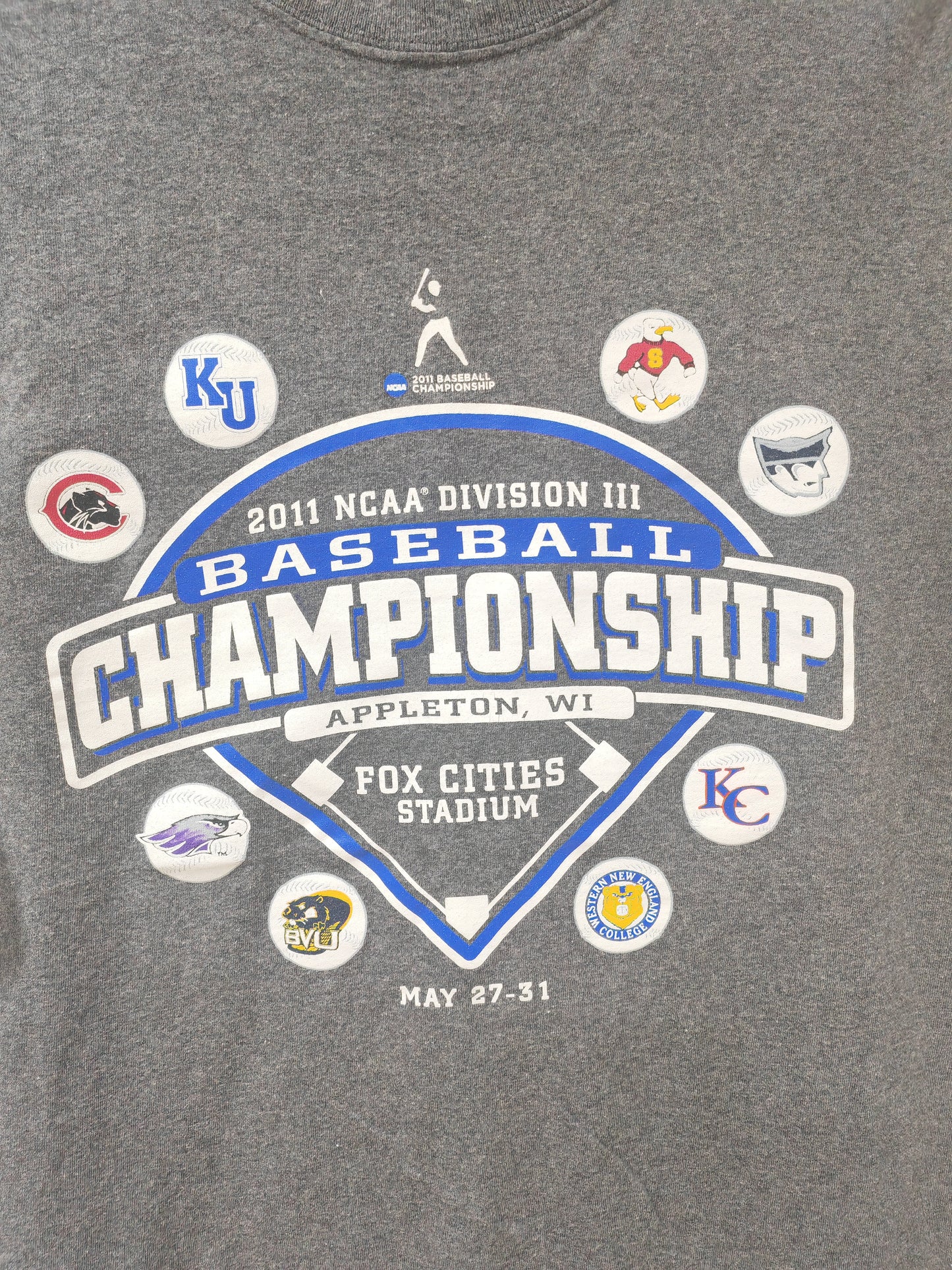 Champion NCAA Div 3 Baseball Championship T Shirt, Grey, Size Large